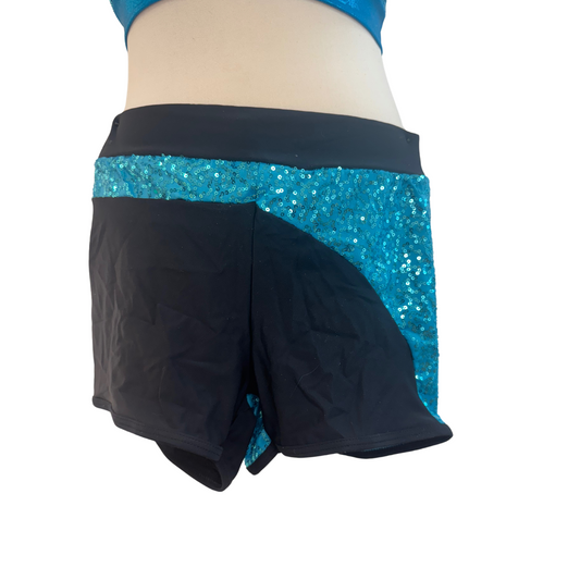 Blue & Black Sequin Shorts