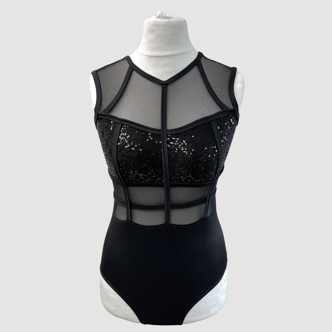 '..' Black Mesh & Sequin Cut Out Leotard (MTO) | RD Dance Costumes & Uniform