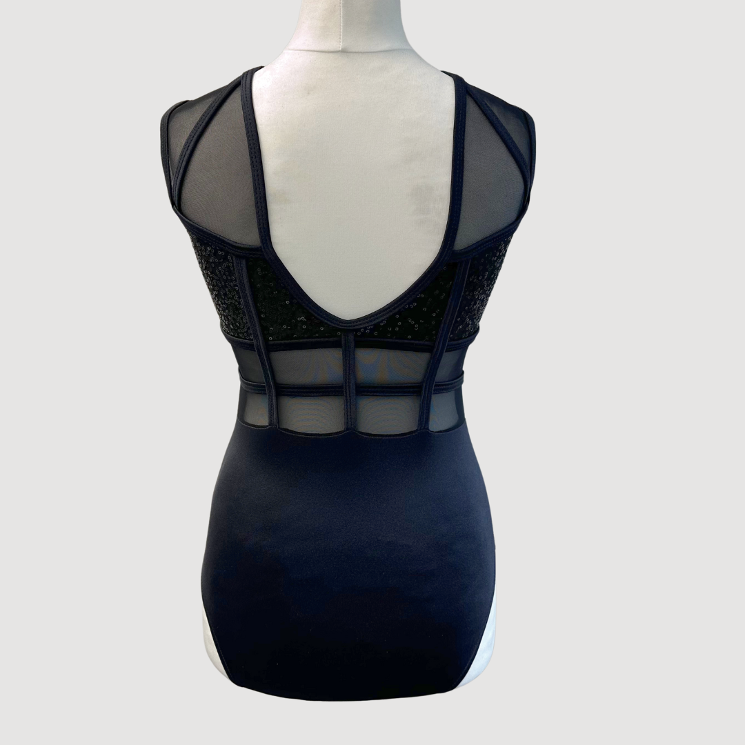 '..' Black Mesh & Sequin Cut Out Leotard (MTO) | RD Dance Costumes & Uniform