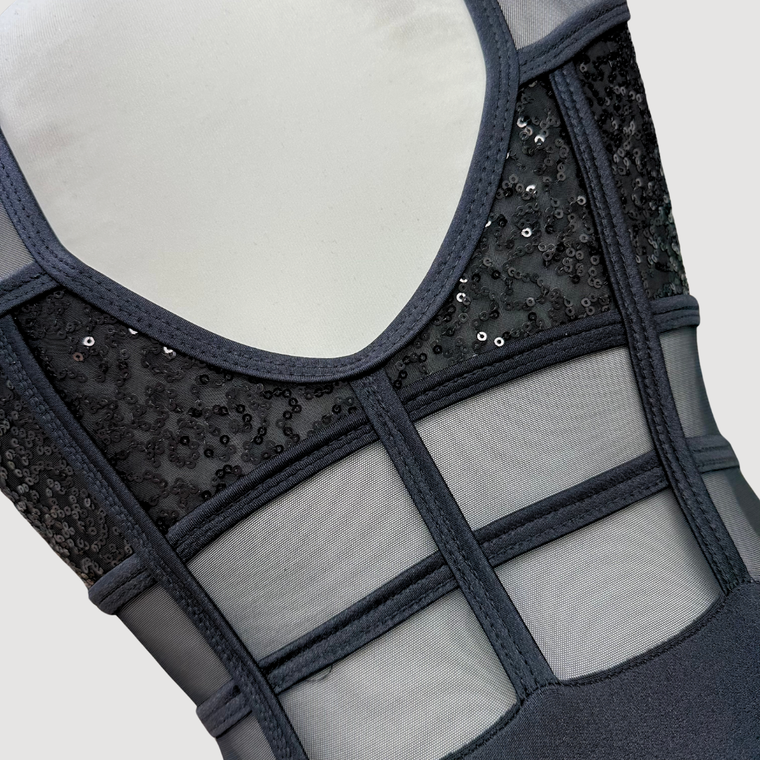 '..' Black Mesh & Sequin Cut Out Leotard (MTO) | RD Dance Costumes & Uniform