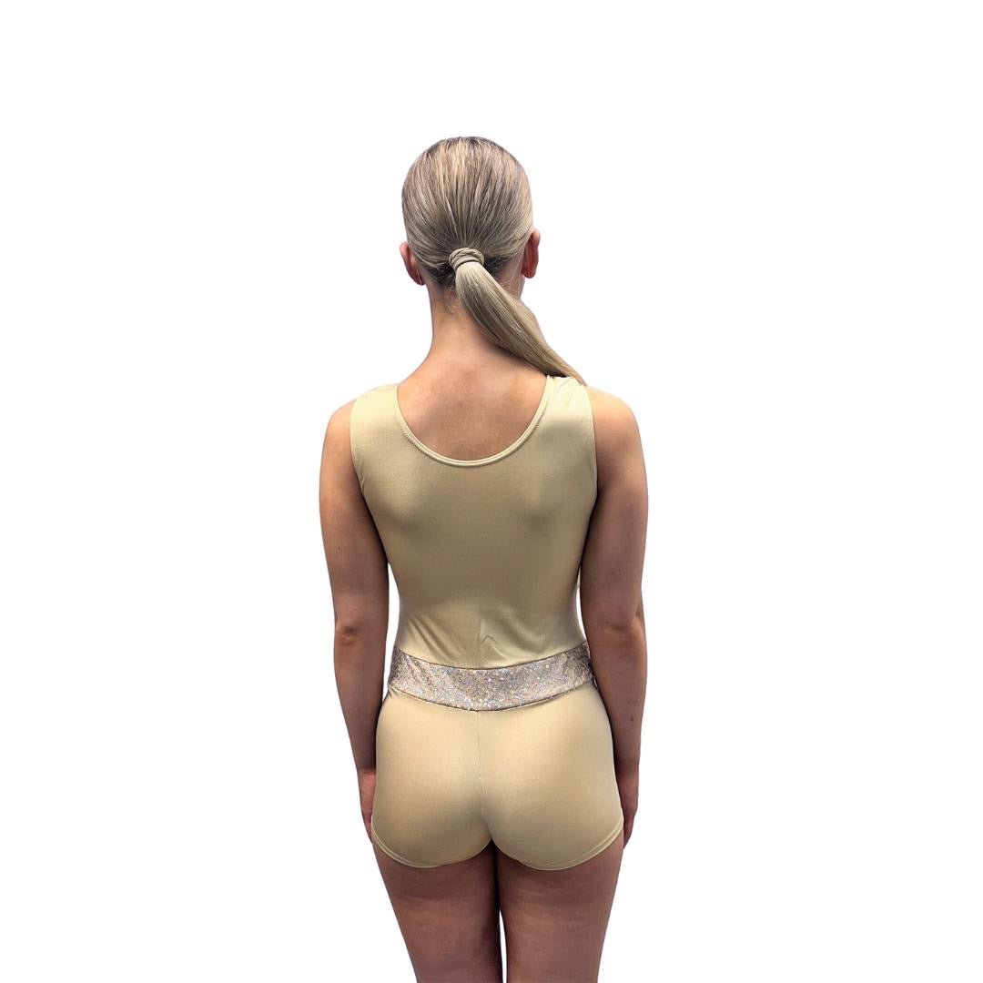 Nude unitard with Silver Sequin Insert