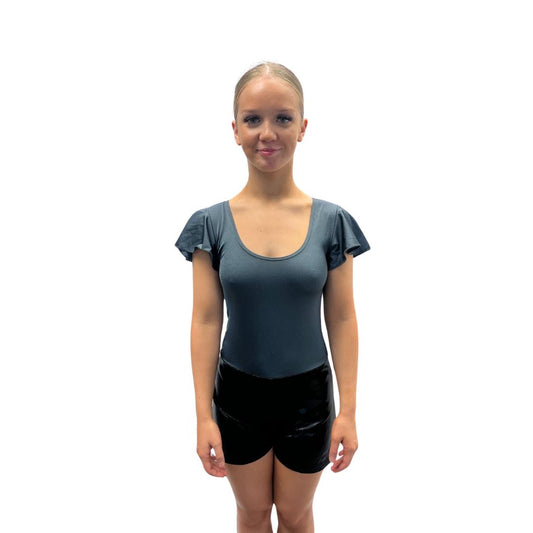 Black And Grey Unitard With Frill Sleeves