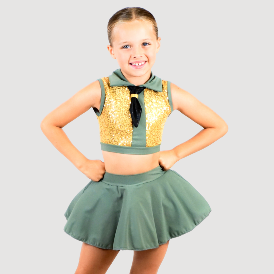 'Attention' Khaki & Gold Military Inspired Tutu Dress (MTO) - RD Dance Costumes & Uniform