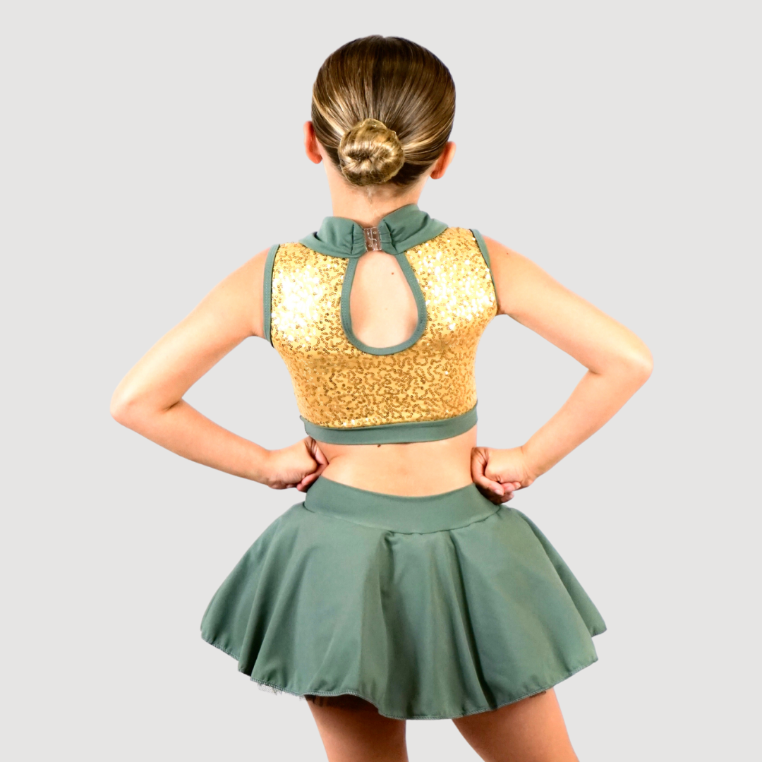 'Attention' Khaki & Gold Military Inspired Tutu Dress (MTO) - RD Dance Costumes & Uniform