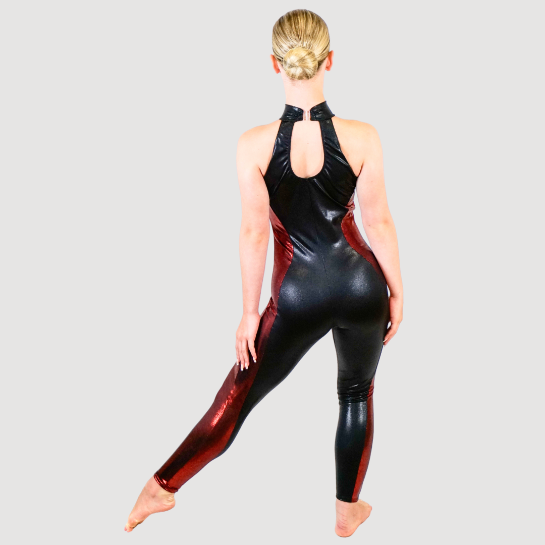 'Power' Black and Red Catsuit (MTO) - RD Dance Costumes & Uniform