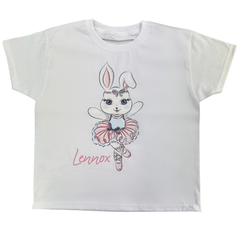 Personalised Ballerina Bunny White T-shirt - Razzle Dazzle 