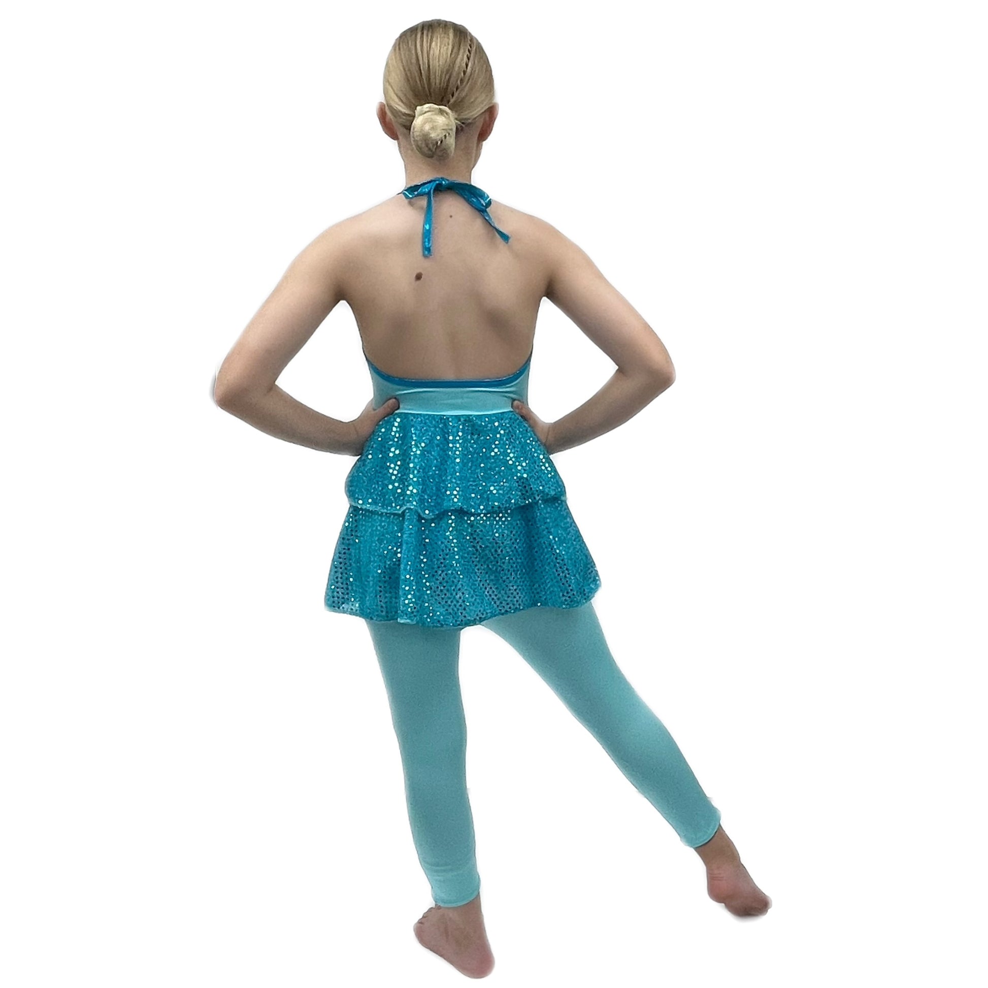 Blue Catsuit With Attached Sequin Skirt | Razzle Dazzle Dance Costumes Ltd