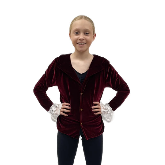 Burgundy Velour Jacket With Lace Cuffs | Razzle Dazzle Dance Costumes