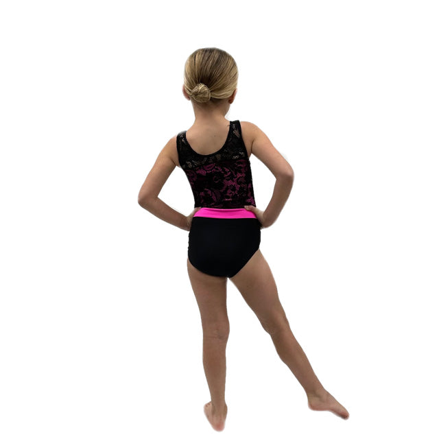 Black Lace Leotard with Pink Lining Razzle Dazzle Dance Costumes razzledazzledancecostumes