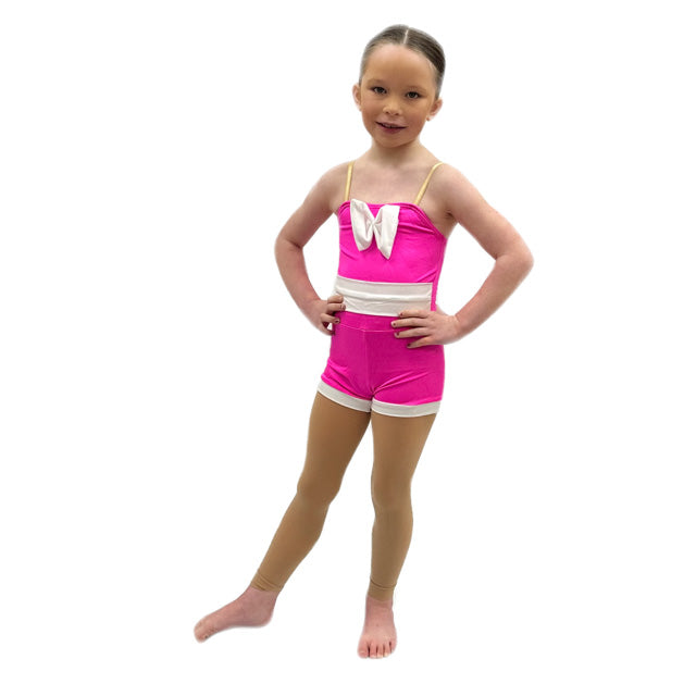 Pink Unitard with White Bow | Razzle Dazzle Dance Costumes