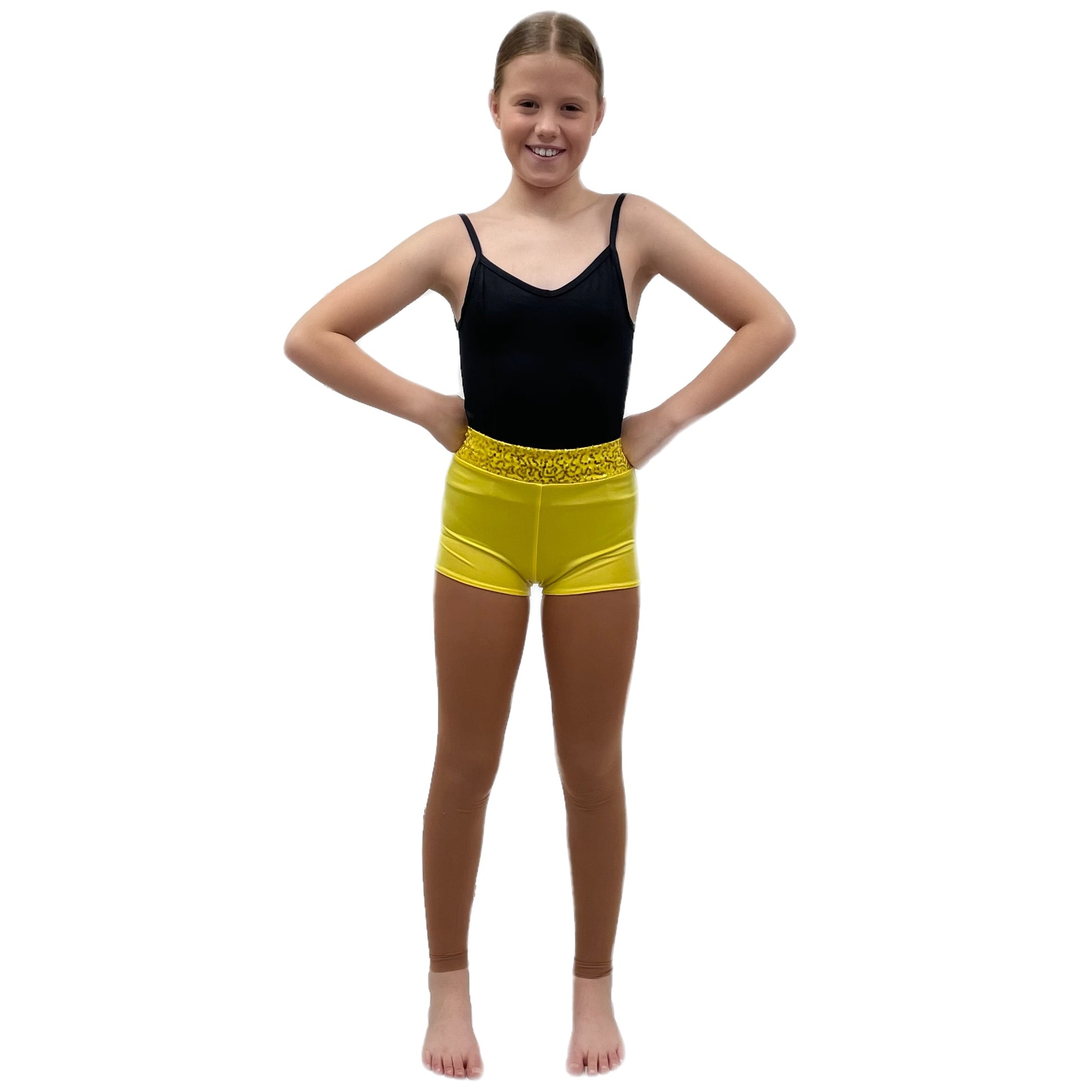 Yellow Shorts with Sequin Waistband | Razzle Dazzle Dance Costumes