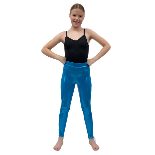 Blue Shine Leggings with Back Pocket Detail  | Razzle Dazzle Dance Costumes