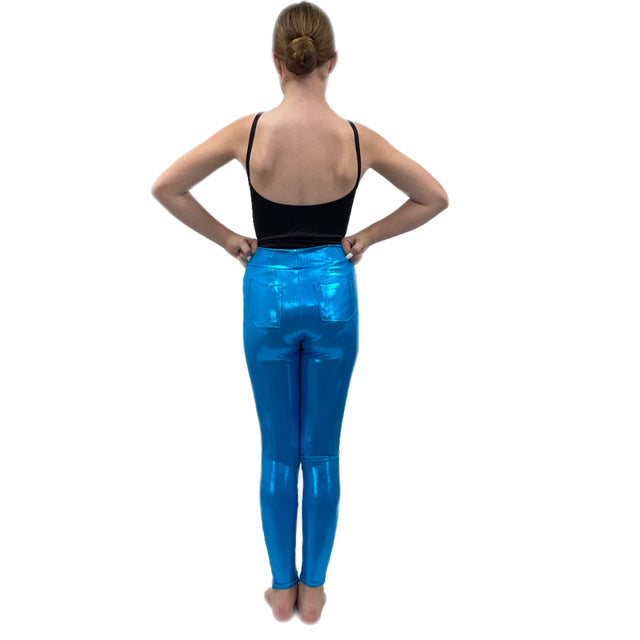 Blue Shine Leggings with Back Pocket Detail  | Razzle Dazzle Dance Costumes
