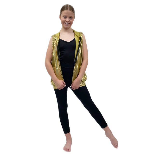 Gold Shine Baggy Hooded Gilet | Razzle Dazzle Dance Costumes