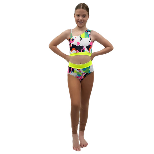 White/Multicoloured Crop & Shorts Set | Razzle Dazzle Dance Costumes