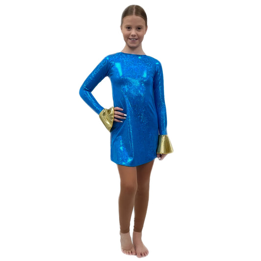 Blue Holographic Shine 60's Style Dress | Razzle Dazzle Dance Costumes