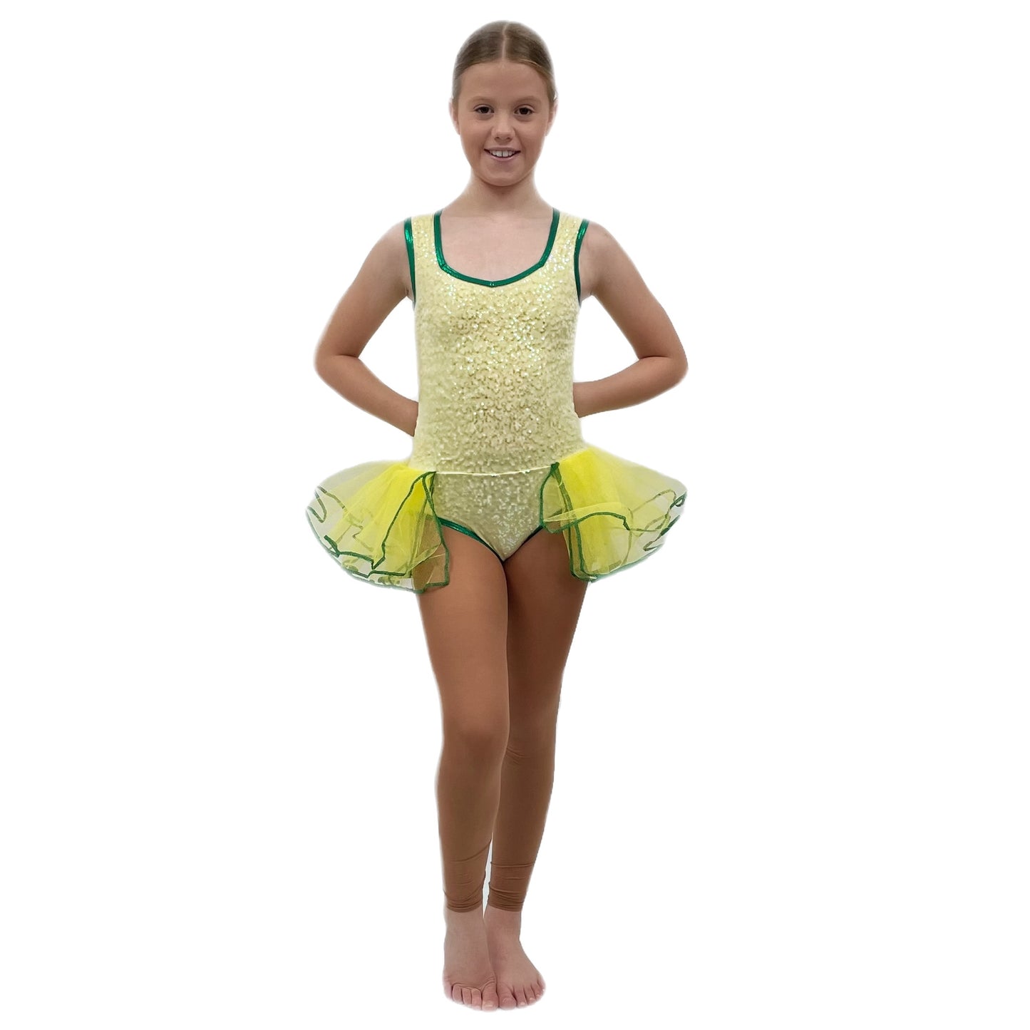 Yellow Sequin Leotard With Net Skirt | Razzle Dazzle Dance Costumes