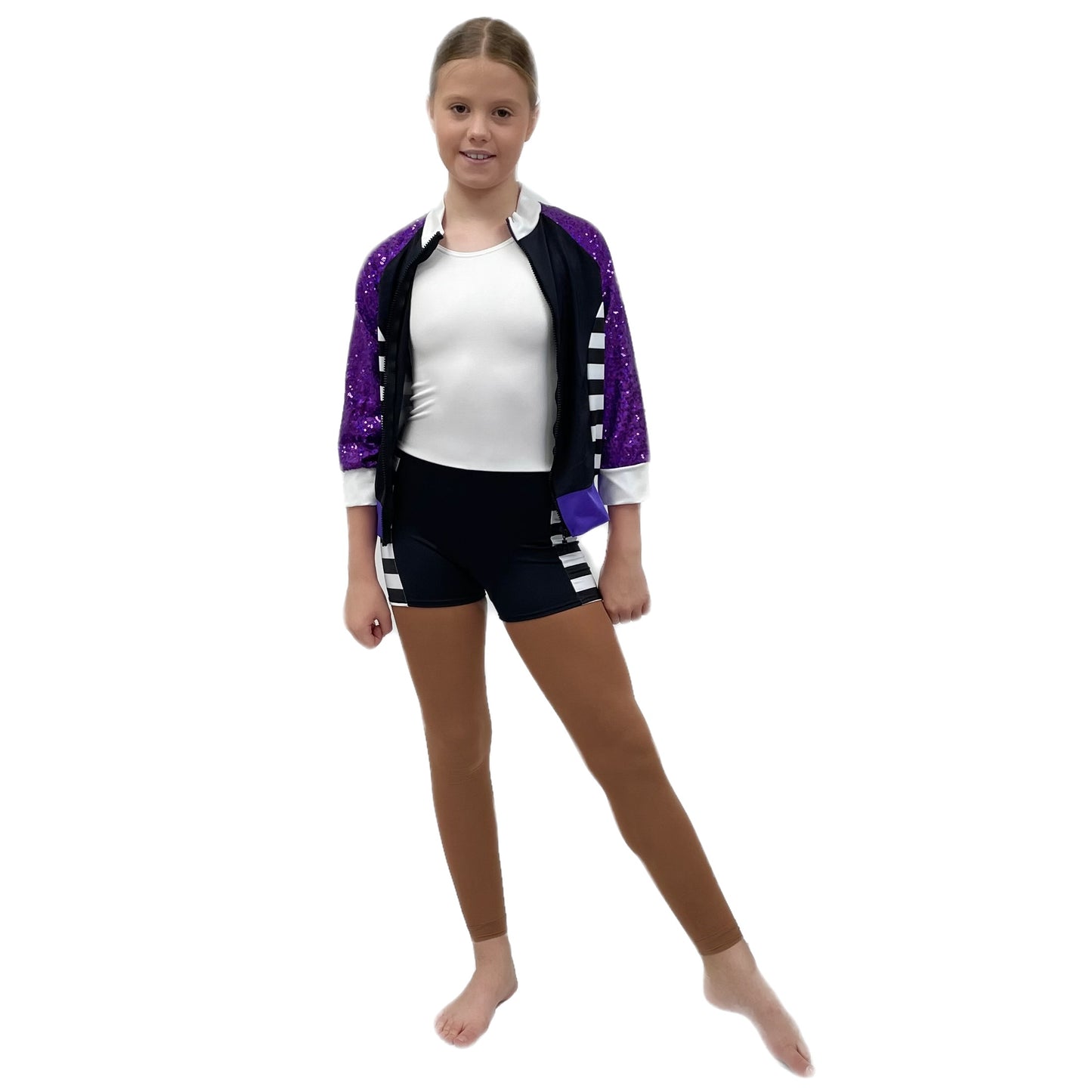 Purple & Black Unitard & Bomber Jacket Set| Razzle Dazzle Dance