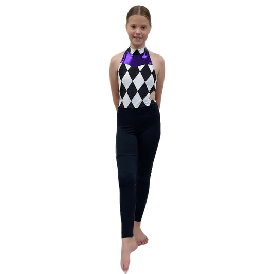 Black Harlequin Halterneck Catsuit | Razzle Dazzle Dance Costumes