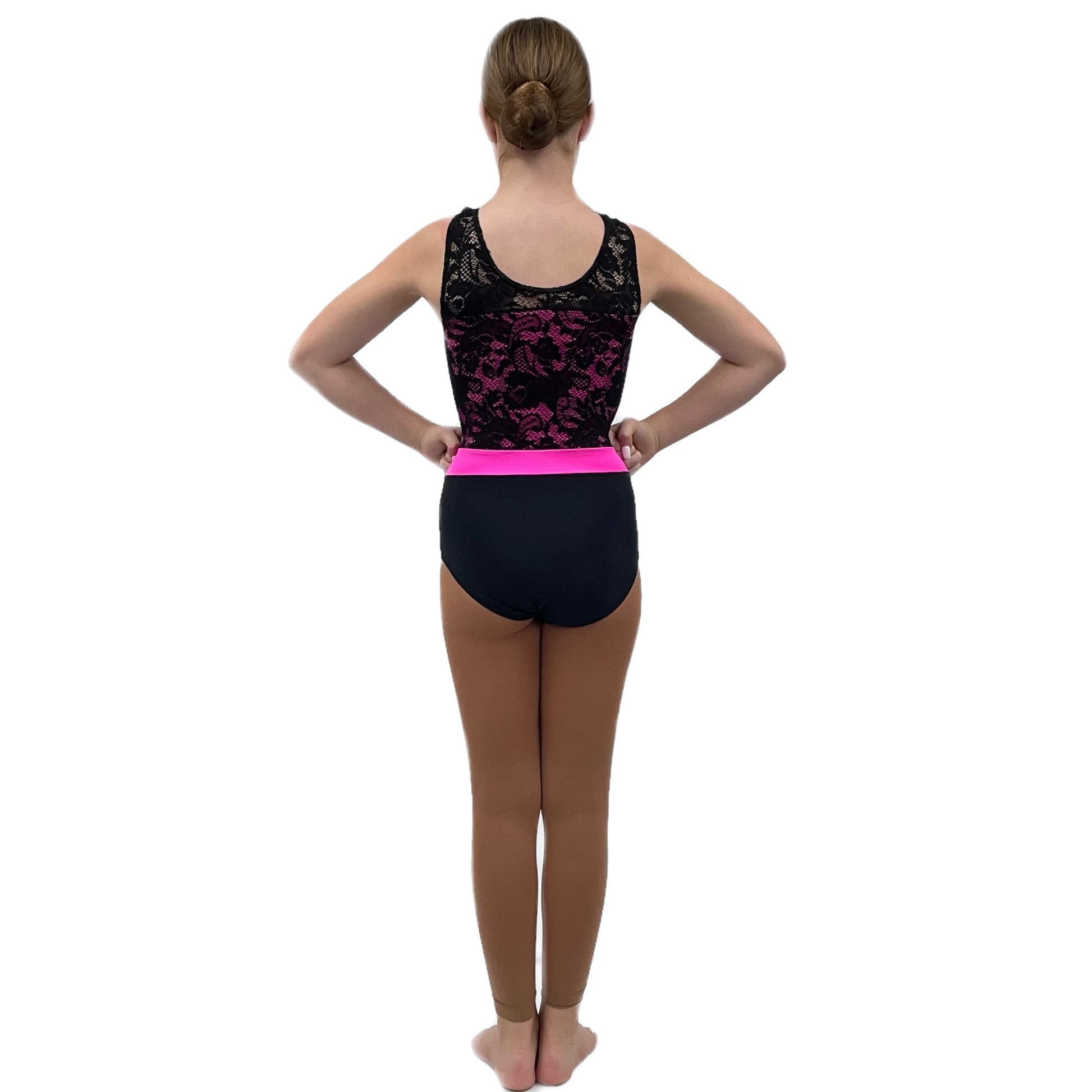 Black Lace Leotard With Pink Lining| Razzle Dazzle Dancewear