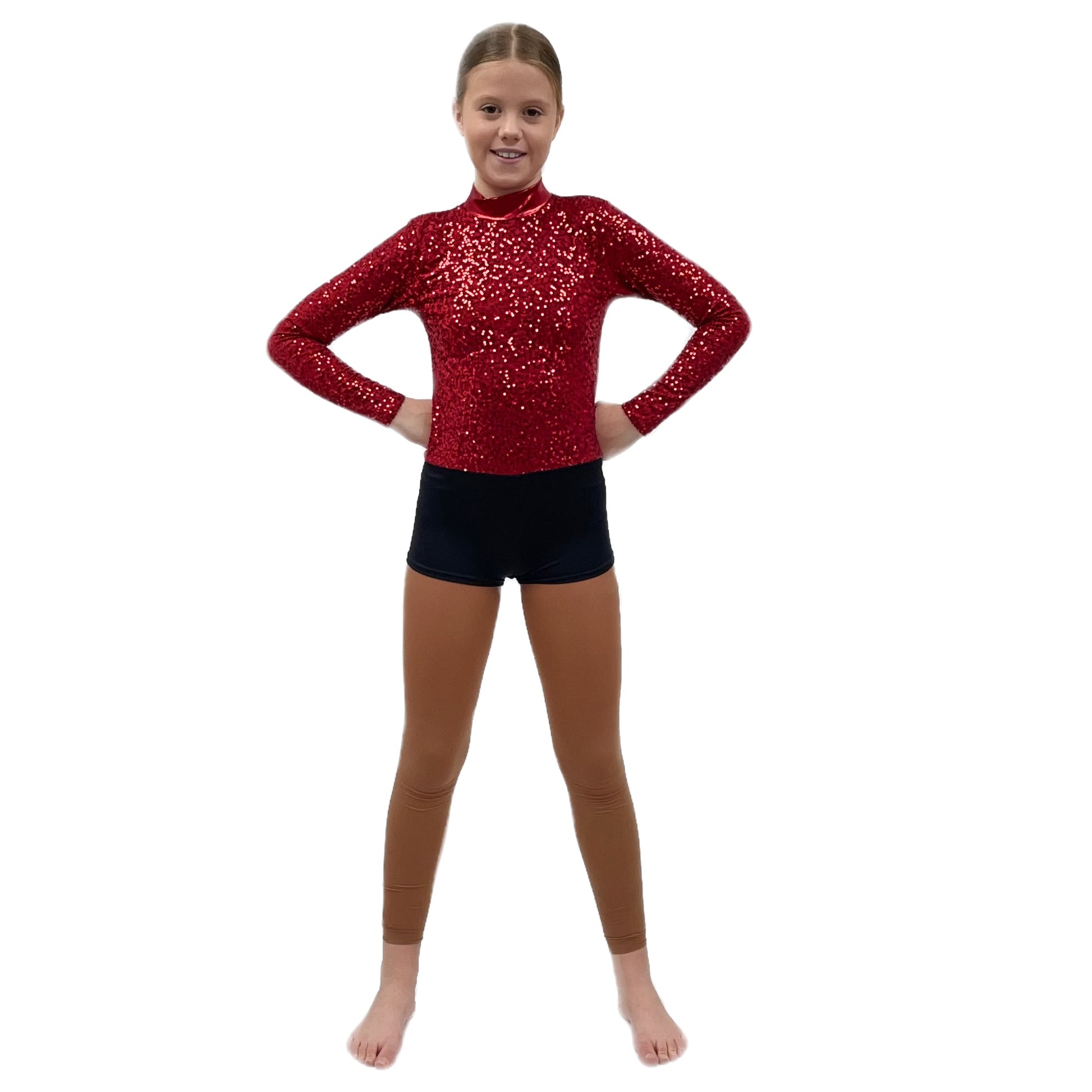 Red Sequin Long Sleeved Unitard| Razzle Dazzle Dance Costumes