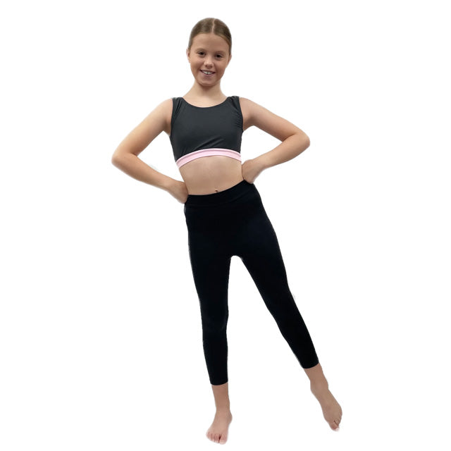 Charcoal Grey Crop Top with Pink Underbust Band | Razzle Dazzle Dancewear