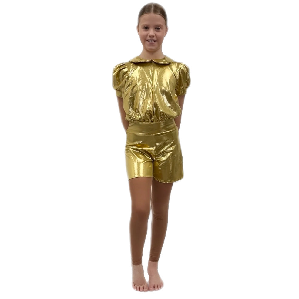 Gold Shine Playsuit with Collar | Razzle Dazzle Dance Costumes