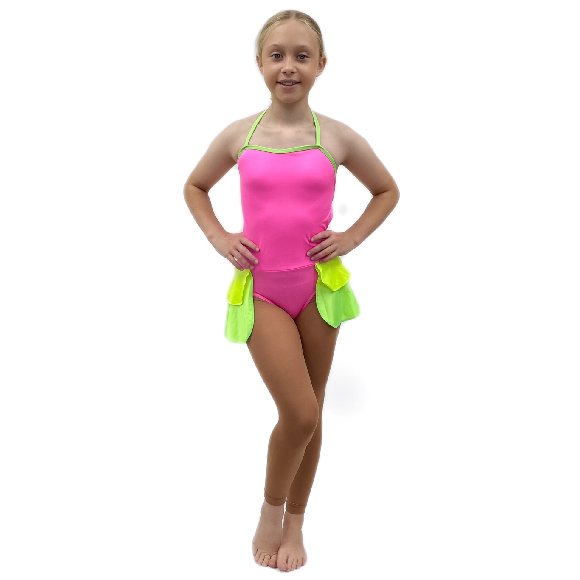 Flo Pink & Green Skirted Leotard | Razzle Dazzle Dance Costumes 