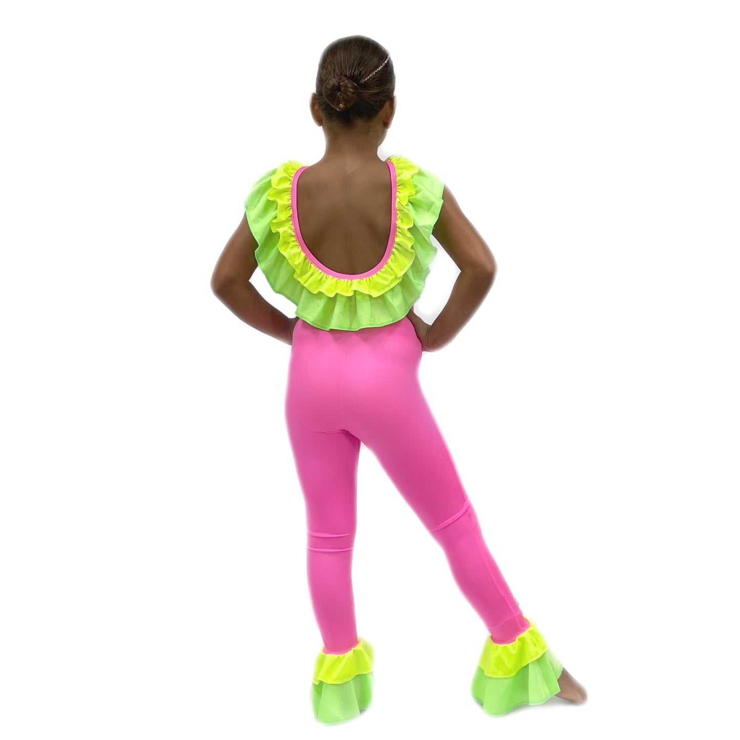 Pink Florescent Catsuit With Frills