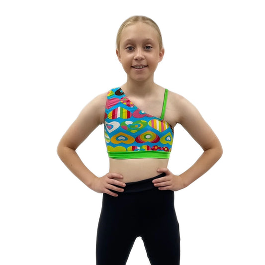 Green Heart Pattern Crop Top | Razzle Dazzle Dance Costumes