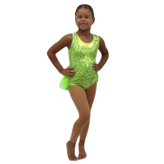 Green Hologram Leotard with Back Bustle Skirt | Razzle Dazzle Costumes