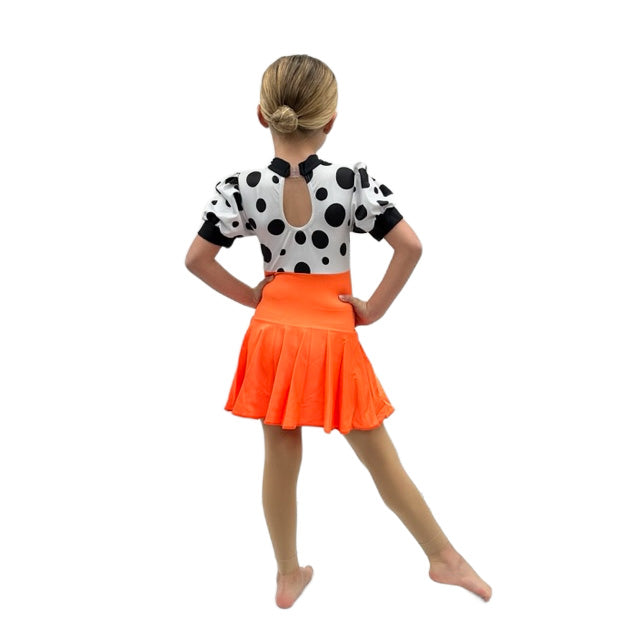 Black & White Spotted Dress with Orange Skirt | Razzle Dazzle Dance Costumes