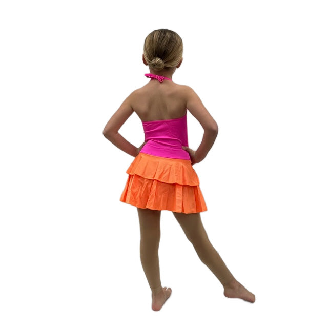 Pink Halterneck Dress with Orange Ruffle Skirt  | Razzle Dazzle Dance Costumes