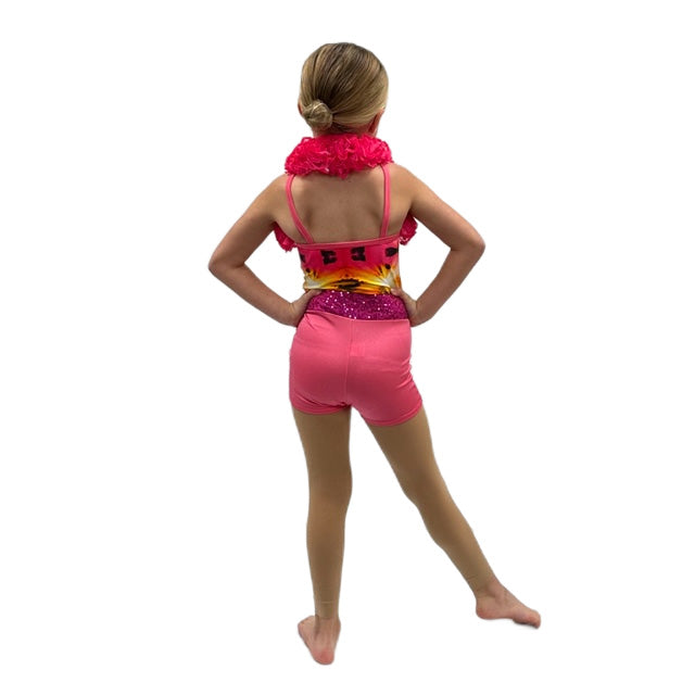 Sunburst Print Unitard with Ruffle Halterneck | Razzle Dazzle Costumes