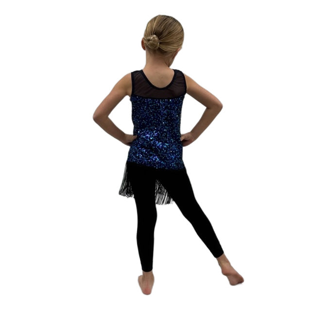 Blue Sequin Dress with Fringing | Razzle Dazzle Dance Costumes