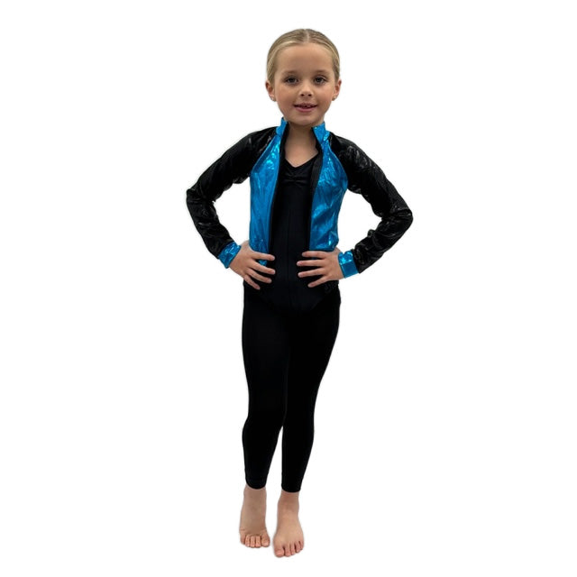 Blue & Black Shine Bomber Jacket | Razzle Dazzle Dance Costumes