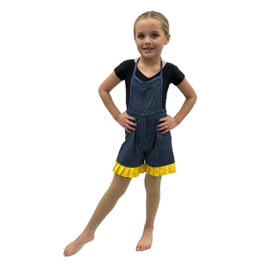 Blue Denim Dungarees with Yellow Pleated Detail | Razzle Dazzle Dance