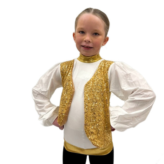 White & Gold Sequin Arabian Prince Style Top | Razzle Dazzle Costumes