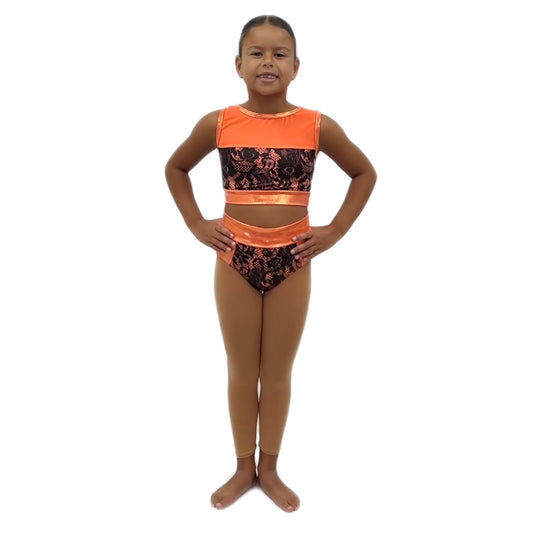 Orange Lace Two Piece Set | Razzle Dazzle Dance Costumes