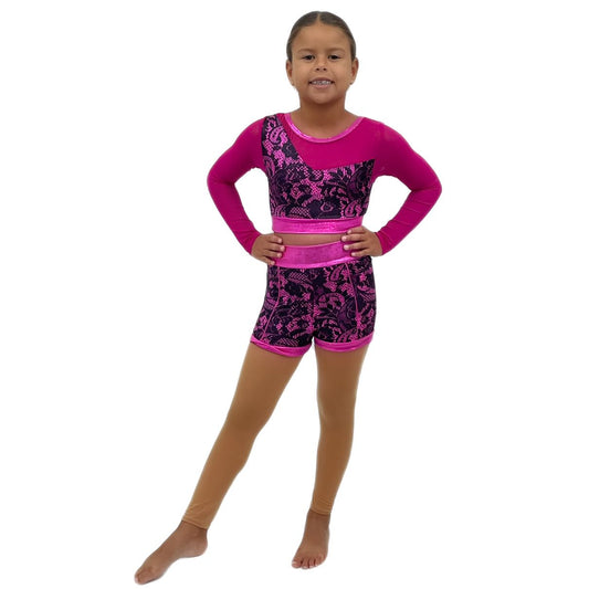 Pink Hologram Mesh & Lace Print Two Piece Set | Razzle Dazzle Costumes