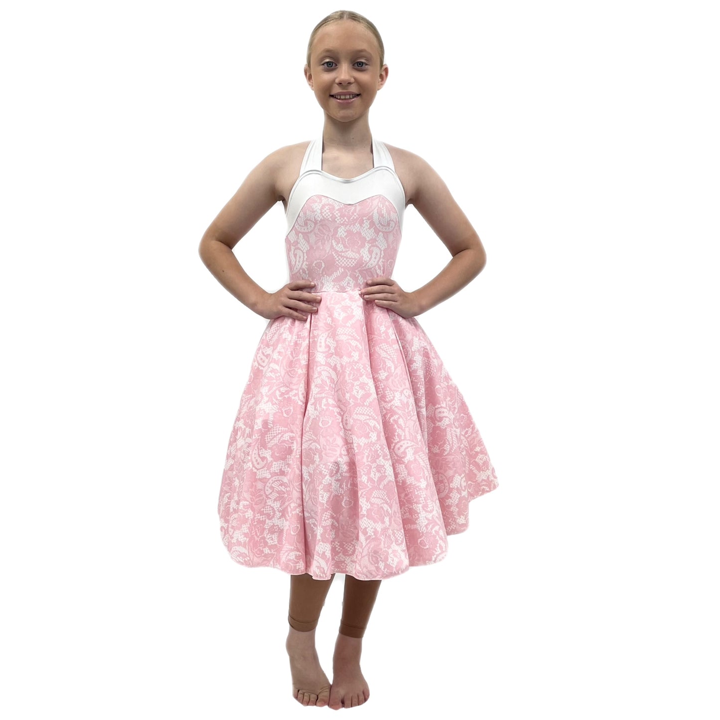 Pink & White Halterneck Rock & Roll Dress | Razzle Dazzle Dance Costumes Ltd