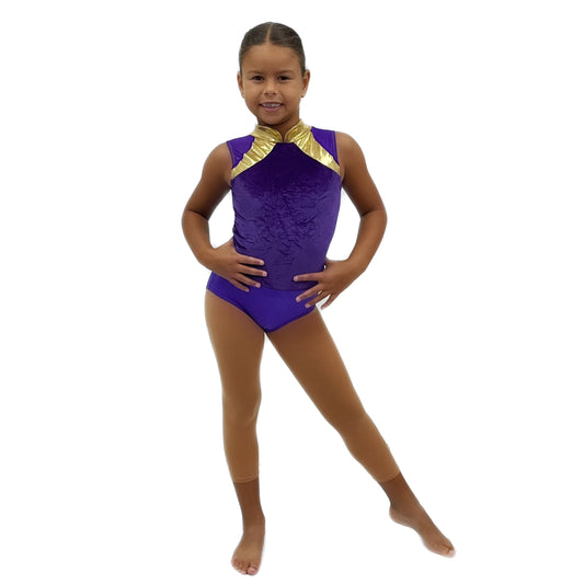 Purple & Gold Velour Leotard | Razzle Dazzle Dance Costumes