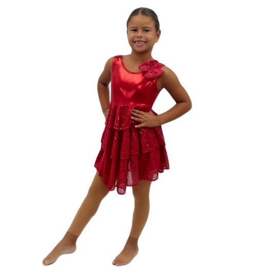 Red Sequin Dress with Bow | Razzle Dazzle Dance Costumes 