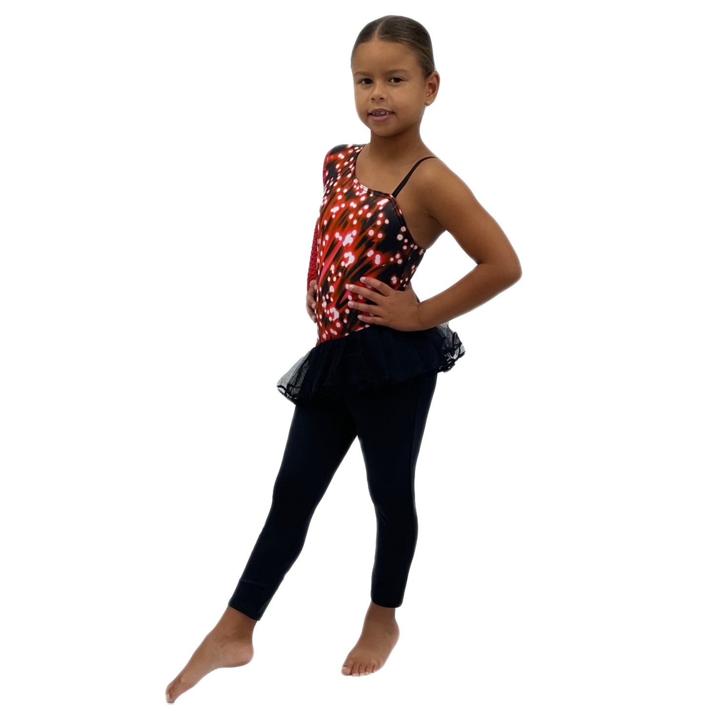 Red & Black Catsuit with Mesh Sleeve | Razzle Dazzle Dance Costumes