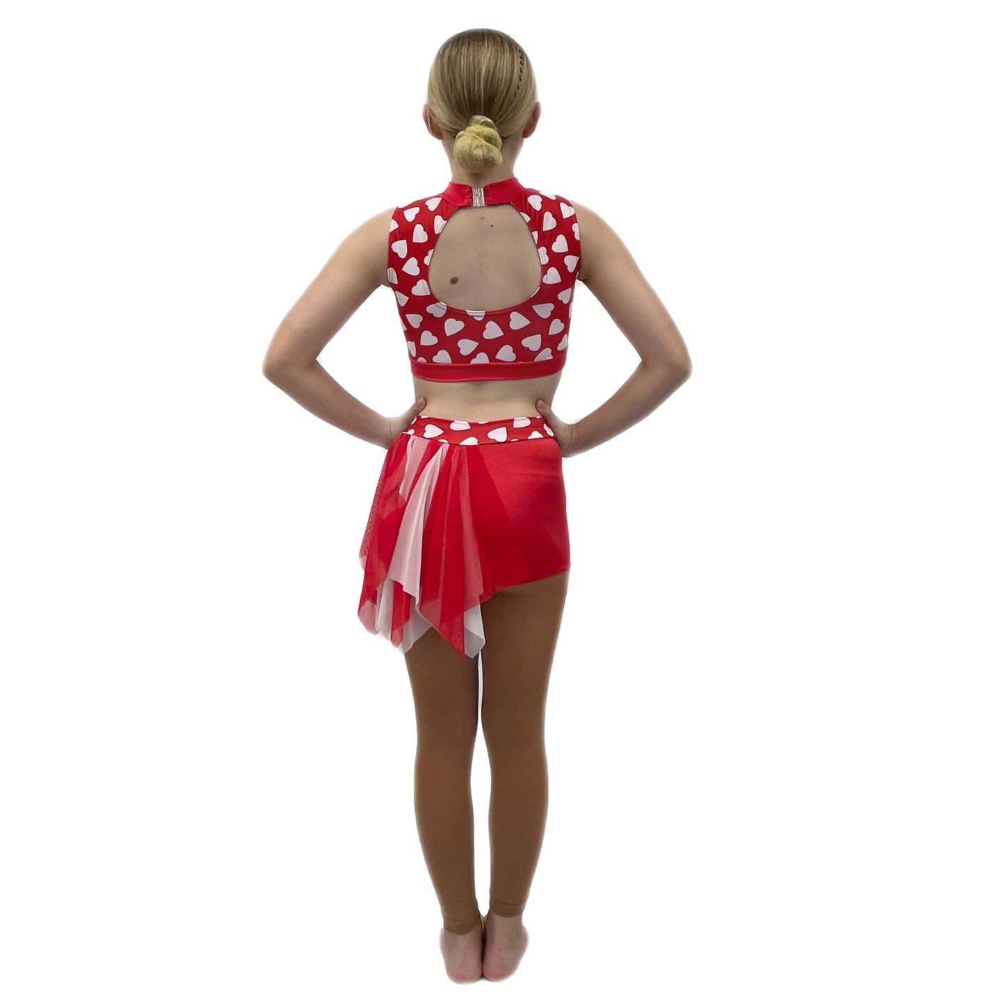 Red Love Heart Two Piece Set With Attached Mesh Skirt