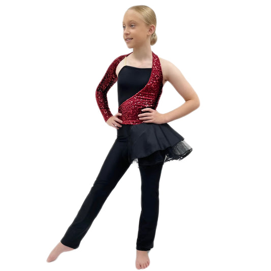 Sequin Sleeve Jazz Catsuit with Side Tutu Skirt | Razzle Dazzle Dance Costumes Ltd