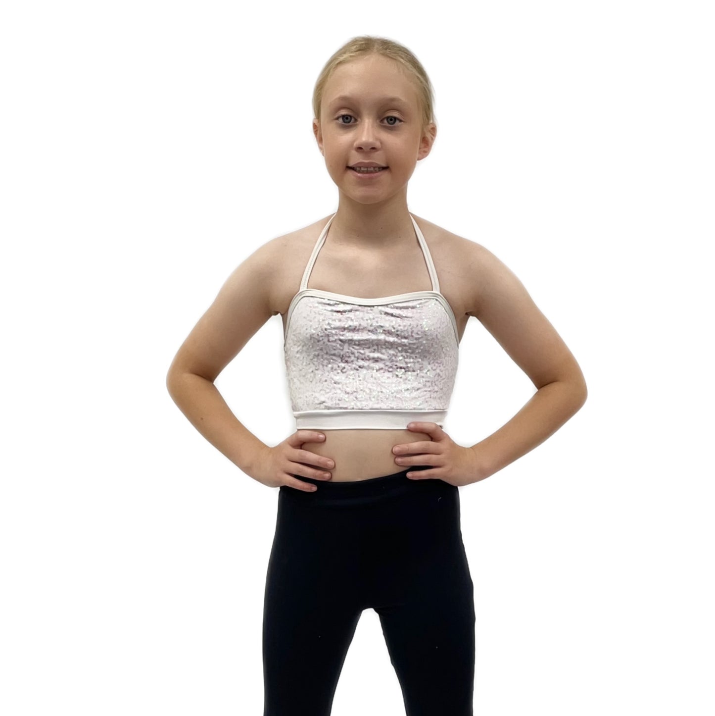 White Sequin Halterneck Crop Top | Razzle Dazzle Dance Costumes