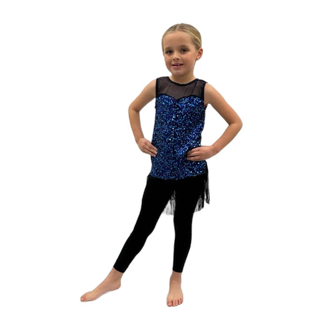 Blue Sequin Dress with Fringing | Razzle Dazzle Dance Costumes